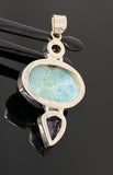 Natural Larimar, Garnet and Amethyst Gemstone Pendant, Sterling Silver Jewelry, Larimar Pendant, Amethyst Pendant, Bohemian Jewelry