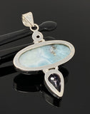 Natural Larimar, Garnet and Amethyst Gemstone Pendant, Sterling Silver Jewelry, Larimar Pendant, Amethyst Pendant, Bohemian Jewelry
