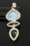 Gemstone Pendant - Larimar, Prasiolite and Lemon Quartz, Bohemian Jewelry, Larimar Pendant, Sterling Silver Jewelry