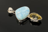 Gemstone Pendant - Larimar and Lemon Quartz, Bohemian Jewelry, Larimar Pendant, Sterling Silver Jewelry