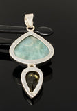 Gemstone Pendant - Larimar and Lemon Quartz, Bohemian Jewelry, Larimar Pendant, Sterling Silver Jewelry