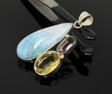 Gemstone Pendant - Larimar, Amethyst and Lemon Quartz, Bohemian Jewelry, Larimar Pendant, Sterling Silver Jewelry
