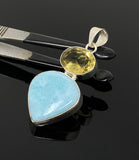 Gemstone Pendant - Larimar and Lemon Quartz, Bohemian Jewelry, Larimar Pendant, Sterling Silver Jewelry