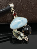 Gemstone Pendant - Larimar, Prasiolite, Garnet, Smokey Quartz and Lemon Quartz, Bohemian Jewelry, Larimar Pendant, Sterling Silver Jewelry