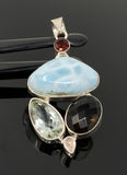 Gemstone Pendant - Larimar, Prasiolite, Garnet, Smokey Quartz and Lemon Quartz, Bohemian Jewelry, Larimar Pendant, Sterling Silver Jewelry