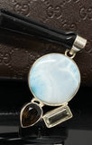 Gemstone Pendant - Larimar, Smokey Quartz and Green Amethyst , Bohemian Jewelry, Larimar Pendant, Sterling Silver Jewelry