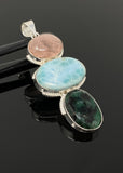 Larimar Gemstone Pendant with Emerald and Morganite , Wire Wrapped Pendant, Silver Jewelry Gifts for Her, Bohemian Jewelry