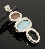 Larimar Gemstone Pendant with Emerald and Morganite , Wire Wrapped Pendant, Silver Jewelry Gifts for Her, Bohemian Jewelry