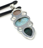 Larimar Gemstone Pendant with Emerald and Morganite , Wire Wrapped Pendant, Silver Jewelry Gifts for Her, Bohemian Jewelry