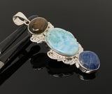 Larimar Gemstone Pendant with Blue Sapphire and Labradorite , Wire Wrapped Pendant, Silver Jewelry Gifts for Her, Bohemian Jewelry