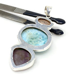 Larimar Gemstone Pendant with Ruby Zoisite and Morganite , Wire Wrapped Pendant, Silver Jewelry Gifts for Her, Bohemian Jewelry