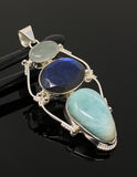 Gemstone Pendant - Larimar, Aquamarine and Labradorite , Wire Wrapped Pendant, Silver Jewelry Gifts for Her, Bohemian Jewelry