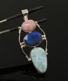 Gemstone Pendant - Larimar, Pink Opal and Labradorite , Wire Wrapped Pendant, Silver Jewelry Gifts for Her, Bohemian Jewelry