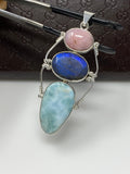 Gemstone Pendant - Larimar, Pink Opal and Labradorite , Wire Wrapped Pendant, Silver Jewelry Gifts for Her, Bohemian Jewelry