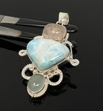 Larimar Gemstone Pendant with Aquamarine and Morganite , Wire Wrapped Pendant, Silver Jewelry Gifts for Her, Bohemian Jewelry