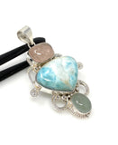 Larimar Gemstone Pendant with Aquamarine and Morganite , Wire Wrapped Pendant, Silver Jewelry Gifts for Her, Bohemian Jewelry
