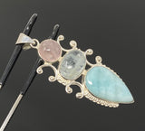 Sterling Silver Gemstone Pendant : Larimar, Morganite, Aquamarine, Spiritual Healing Crystal Pendant, Chakra Jewelry, Bohemian Jewelry Gifts