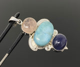 Silver Gemstone Pendant : Larimar, Morganite & Tanzanite, Spiritual Healing Crystal Pendant, Chakra Jewelry, Birthstone Jewelry Gifts