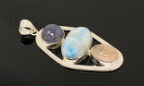 Larimar Gemstone Pendant with Morganite and Tanzanite , Wire Wrapped Pendant, Silver Jewelry Gifts for Her, Bohemian Jewelry