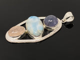 Larimar Gemstone Pendant with Morganite and Tanzanite , Wire Wrapped Pendant, Silver Jewelry Gifts for Her, Bohemian Jewelry