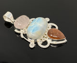 Gemstone Pendant - Larimar, Morganite and Sunstone , Wire Wrapped Pendant, Silver Jewelry Gifts for Her, Bohemian Jewelry