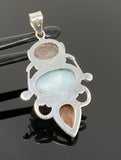 Gemstone Pendant - Larimar, Morganite and Sunstone , Wire Wrapped Pendant, Silver Jewelry Gifts for Her, Bohemian Jewelry