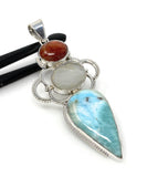 Gemstone Pendant - Larimar, Moonstone and Sunstone , Wire Wrapped Pendant, Silver Jewelry Gifts for Her, Bohemian Jewelry