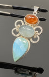 Larimar Gemstone Pendant with Aquamarine and Sunstone, Wire Wrapped Pendant, Silver Jewelry Gifts for Her, Bohemian Jewelry