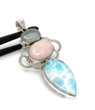 Gemstone Pendant - Larimar, Aquamarine and Pink Opal, Wire Wrapped Pendant, Silver Jewelry Gifts for Her, Bohemian Jewelry