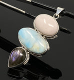 Gemstone Pendant - Larimar, Pink Opal and Labradorite , Wire Wrapped Pendant, Silver Jewelry Gifts for Her, Bohemian Jewelry