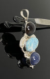 Gemstone Pendant - Larimar, Cats Eye and Tanzanite, Wire Wrapped Pendant, Silver Jewelry Gifts for Her, Bohemian Jewelry