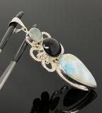 Gemstone Pendant - Larimar, Cats Eye and Aquamarine , Wire Wrapped Pendant, Silver Jewelry Gifts for Her, Bohemian Jewelry