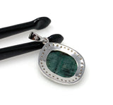 Emerald Pave Diamond Pendant, May Birthstone Silver Pendant, Spiritual Gemstone Jewelry, Heart Chakra Balancing Healing Crystal Jewelry