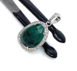 Emerald Pave Diamond Silver Pendant, May Birthstone Pendant, Spiritual Crystal Jewelry, Emerald Gemstone Heart Chakra Healing Jewelry Gifts
