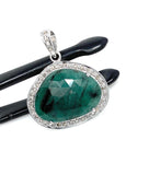 Emerald Pendant, May Birthstone Silver Pave Diamond Crystal Pendant, Heart Chakra Balancing Healing Jewelry, Spiritual Gemstone Pendant Gift