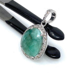Emerald Diamond Pendant, May Birthstone Pendant, Spiritual Healing Crystal Jewelry, Heart Chakra Balancing Jewelry, Pave Diamond Pendant