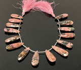 Natural Rhodonite Gemstone Beads, Rhodonite Faceted Pear Briolette Beads, 24mm - 37.5mm , 8” Str/ 12 -13 Pcs