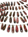 Natural Rhodonite Gemstone Beads, Rhodonite Faceted Pear Briolette Beads, 24mm - 37.5mm , 8” Str/ 12 -13 Pcs