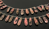 Natural Rhodonite Gemstone Beads, Rhodonite Faceted Pear Briolette Beads, 24mm - 37.5mm , 8” Str/ 12 -13 Pcs