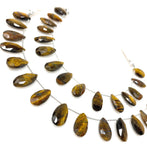 Natural Tiger Eye Gemstone Beads, Tiger Eye Faceted Pear Briolette Beads, Jewelry Supplies, 8" Strand/ 14 pcs
