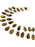 Natural Tiger Eye Gemstone Beads, Tiger Eye Faceted Pear Briolette Beads, Jewelry Supplies, 8" Strand/ 14 pcs