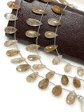 Copper Rutile Gemstone Beads, Copper Rutile Faceted Pear Briolette Beads,Jewelry Supplies Bulk Beads, 17- 23mm , 8” Strand/13-14 Pcs
