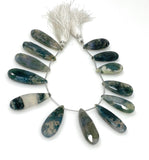 Natural Green Moss Agate Gemstone Beads, Moss Agate Faceted Pear Briolette Beads, Wholesale Beads, 24mm - 37mm, 7.75” Strand/ 13-14Pcs
