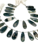 Natural Green Moss Agate Gemstone Beads, Moss Agate Faceted Pear Briolette Beads, Wholesale Beads, 24mm - 37mm, 7.75” Strand/ 13-14Pcs