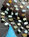 Natural Peruvian Opal Gemstone Beads, Peruvian Opal Faceted Briolette Beads, Jewelry Supplies, Bulk Beads, 13-17mm, 7.5” Strand/ 12-13 Pcs