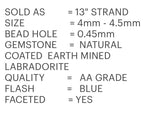 Labradorite Gemstone Beads - Blue Fire Coated Labradorite Beads, Bulk Wholesale Beads for Jewelry Making, 4-4.5mm, 13" Strand