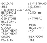 Blue Opal Beads, Gemstone Beads, Peruvian Opal Beads, 15x17mm - 16x18mm, 6.5” Strand