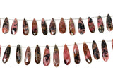 Natural Rhodonite Gemstone Beads, Rhodonite Faceted Pear Briolette Beads, 24mm - 37.5mm , 8” Str/ 12 -13 Pcs
