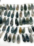Natural Green Moss Agate Gemstone Beads, Moss Agate Faceted Pear Briolette Beads, Wholesale Beads, 24mm - 37mm, 7.75” Strand/ 13-14Pcs