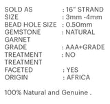 Garnet Beads, Gemstone Beads, Rare Orange Brown Garnet Beads, Wholesale Beads, Bulk Beads, AAA+ Quality, 3-4mm , 16" Strand
